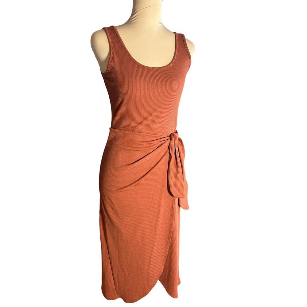 Nine Britton Ribbed Knit Midi Wrap Tank Dress Burnt Orange Summer Earthy PXS - Picture 2 of 10